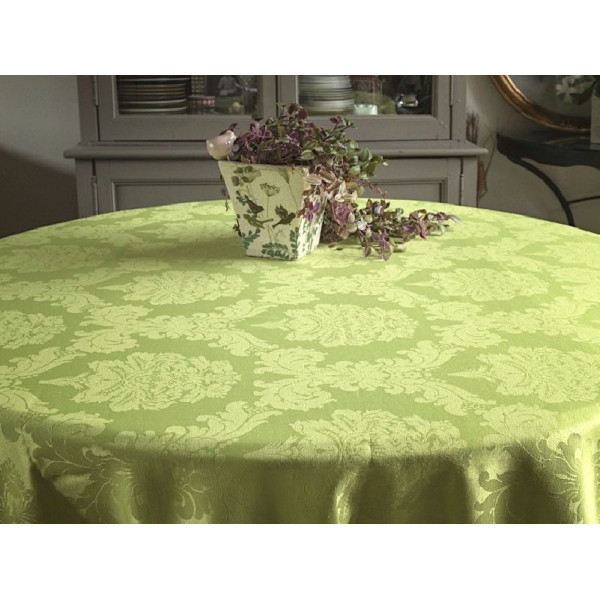 Tissu nappe vert anis damassé Syracuse