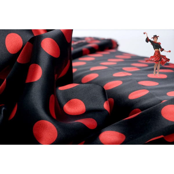 Tissu Fond Noir / Pois Rouge