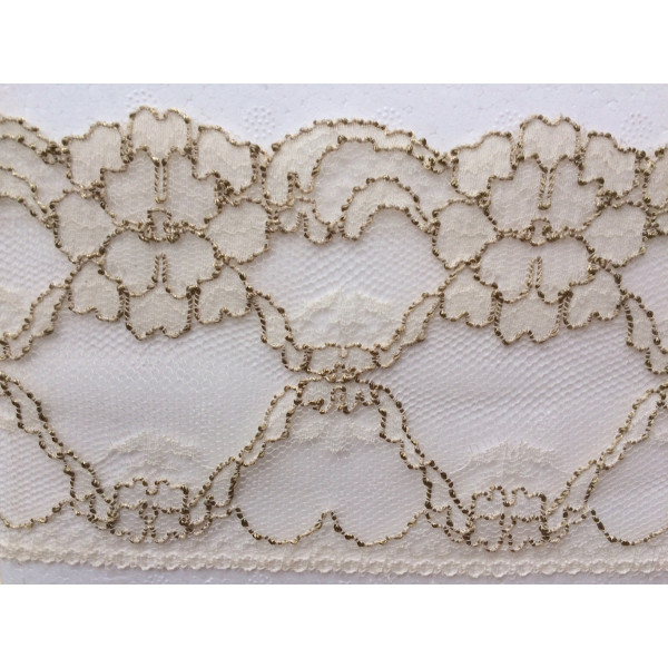 Tissu Dentelle de Calais Beige brodée 9 cm