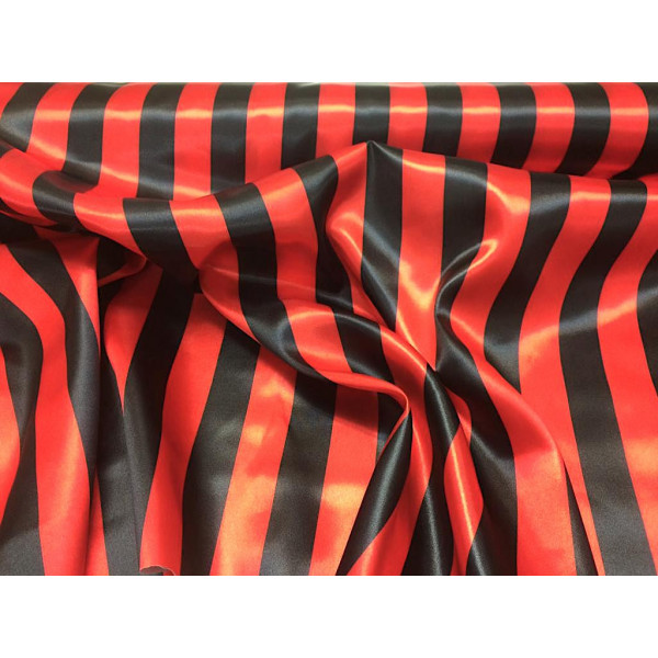 Tissu Satin Rayures Noir et Rouge