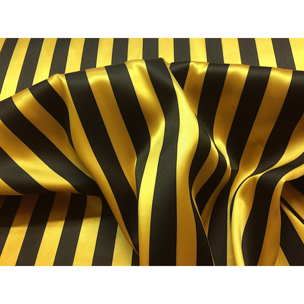 Tissu Satin Rayures Noir et Jaune