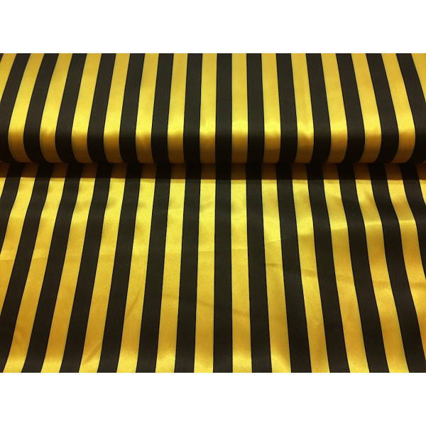 Tissu Satin Rayures Noir et Jaune