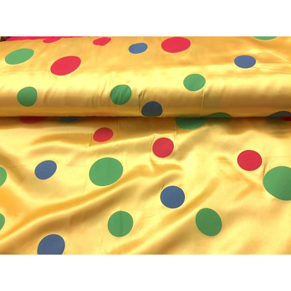 Tissu Fond Jaune / Pois multicolors