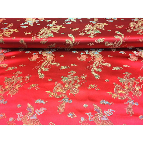 Tissu Asie Rouge Dragons