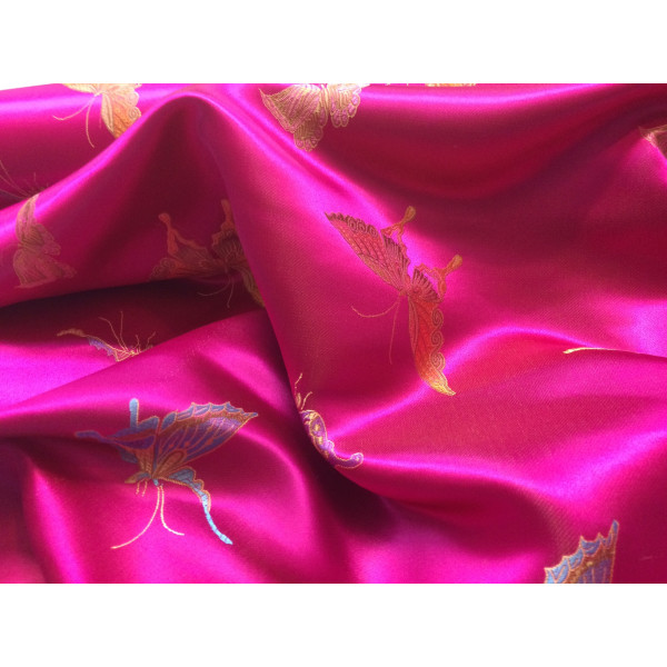 Tissu Asie Fushia papillon