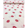 Viscose aspect Lin écru motif Love rouge