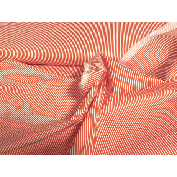 Tissu coton fines rayures orange et blanc