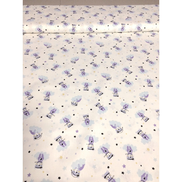 Tissu Coton enfant Ourson mauve