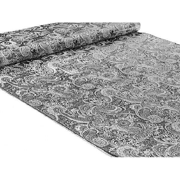 Tissu Brocart Vénitien Noir et Argent