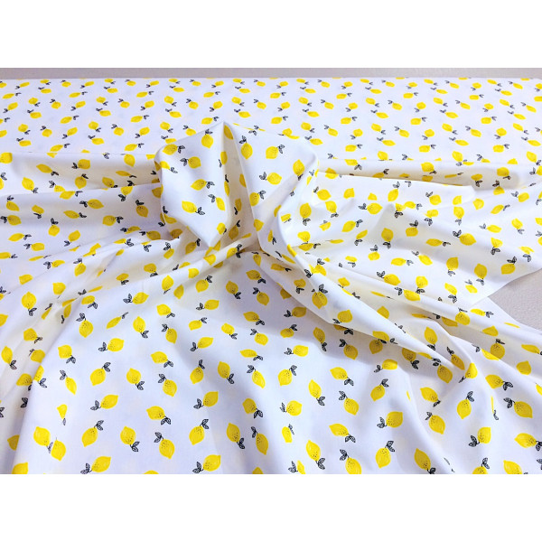 Tissu Coton blanc et citrons jaunes