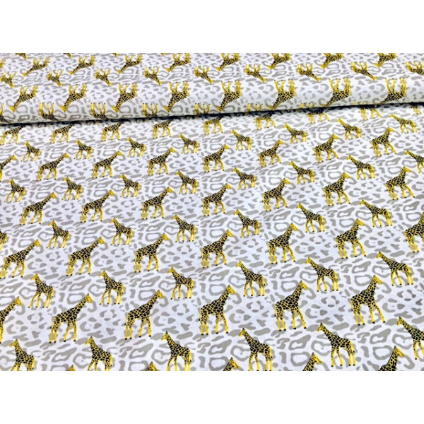 Tissu coton  ecru Girafe jaune