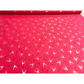 Tissu Noël Rouge Rennes Or