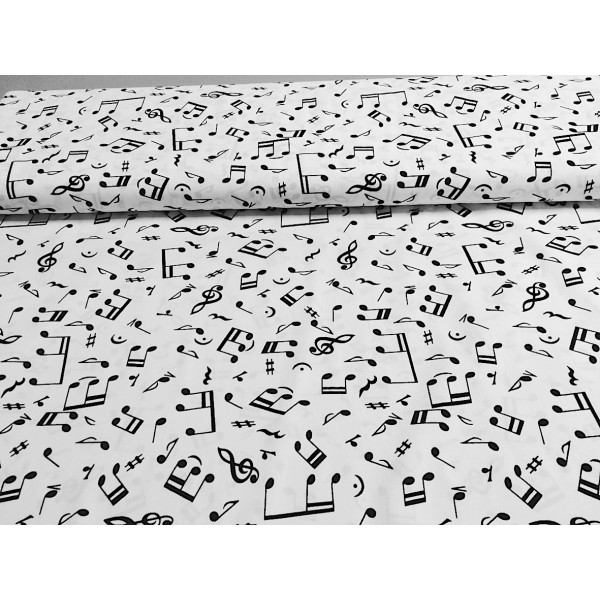 Tissu Coton Notes de musique fond Blanc