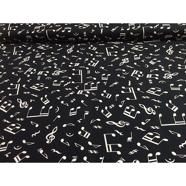 Tissu Satin Notes de musique fond Noir