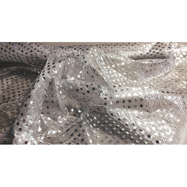 Tissu organza Blanc pastilles Argent