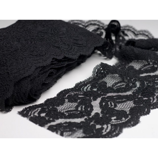 Tissu Dentelle Calais Noir 16 cm rebordée