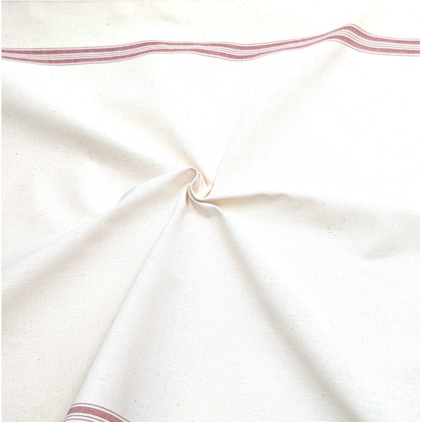 Tissu Coton Torchon Grège et Rouge