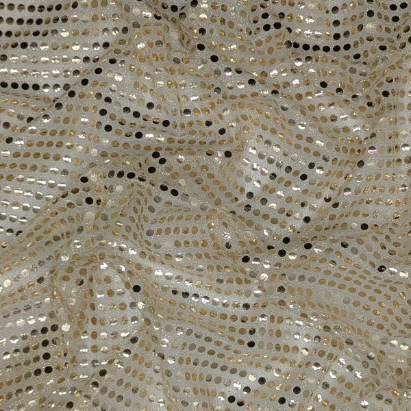 Tissu Fiesta Paillettes Or Fond Blanc