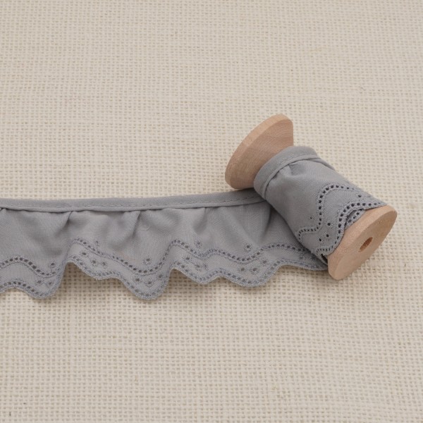 Galon Broderie Anglaise Vague - Gris Clair
