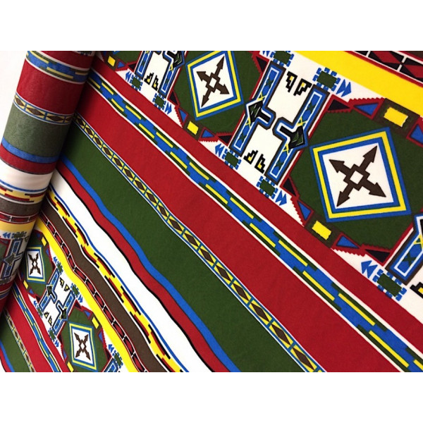 Tissu motifs « Inca » Rouge/vert/jaune